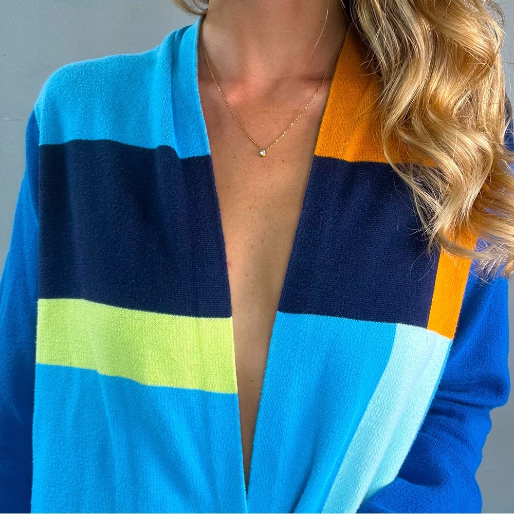 Bold & Bright Multi Color Multi Pattern Cardigan Sweater with Pockets - Picture 3 of 7